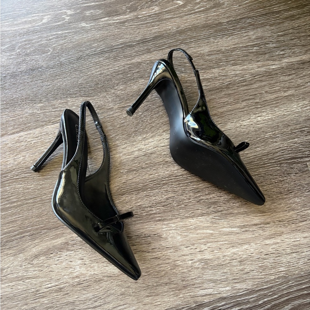 Cider Black Patent Pointed Slingback Pumps - Picture 2 of 4